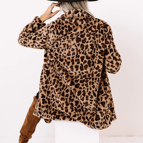 leopard animal print plush coat lapel jacket - Picture 5 of 5